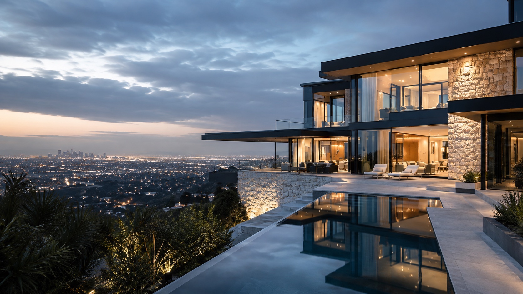Luxury Los Angeles residence at dusk